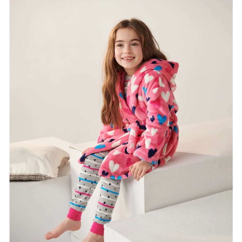 Hatley Fuzzy Fleece Robe in Confetti Hearts Size M (4-5)
